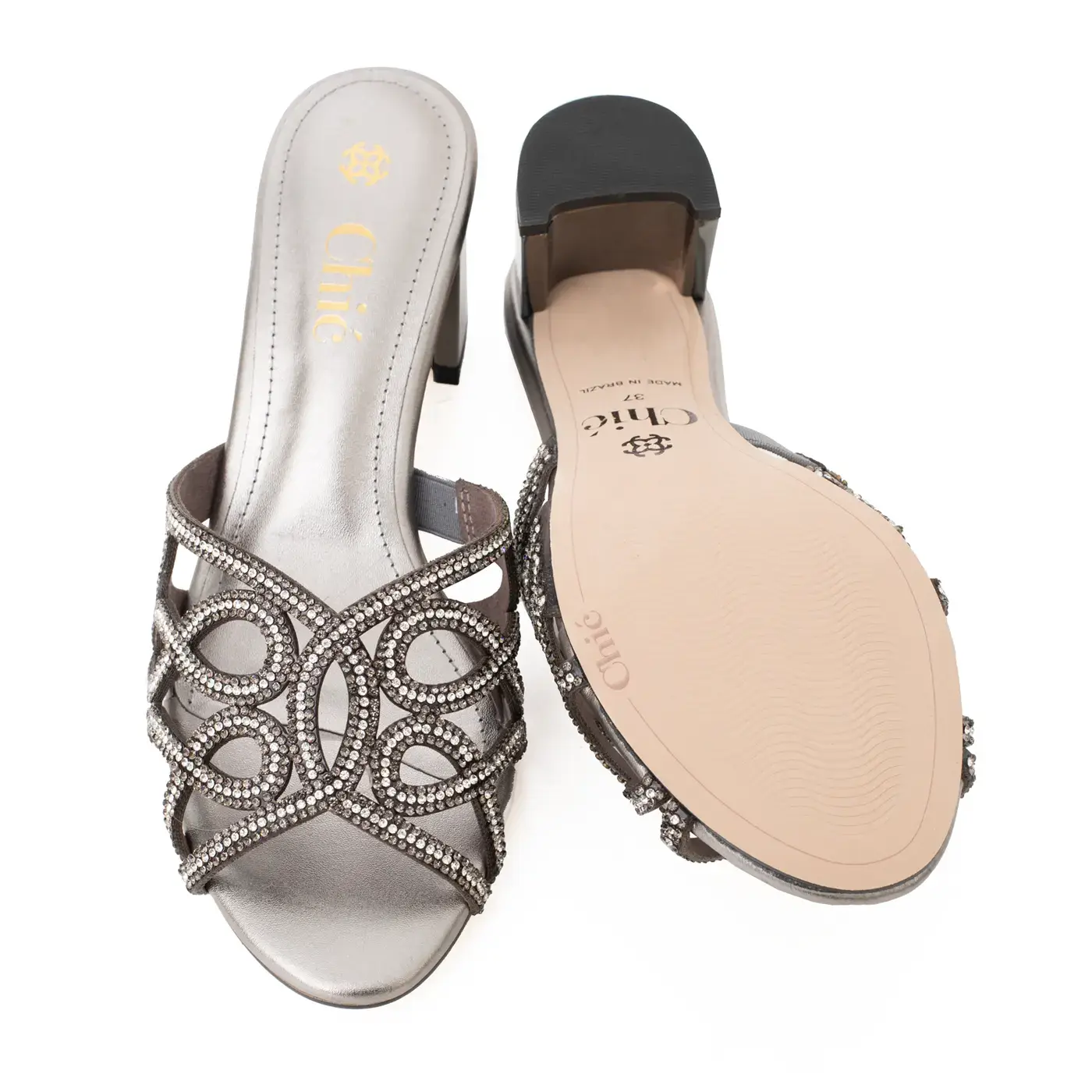 Chic Rhinestone Embellished Heeled Slipper
